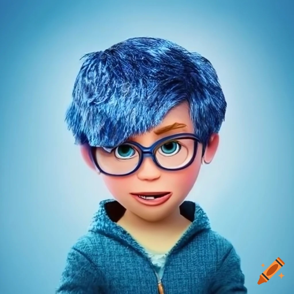 Personaje estilo Pixar, niño rubio con lentes y cara de ofendido