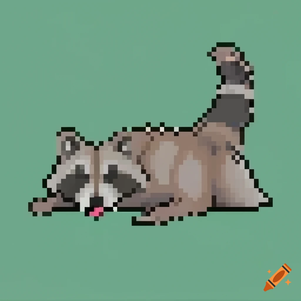 Playful raccoon with tongue out in pixel art