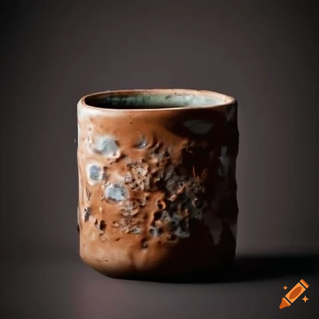 Salt glazed clay cylinder cup with large rock crystals