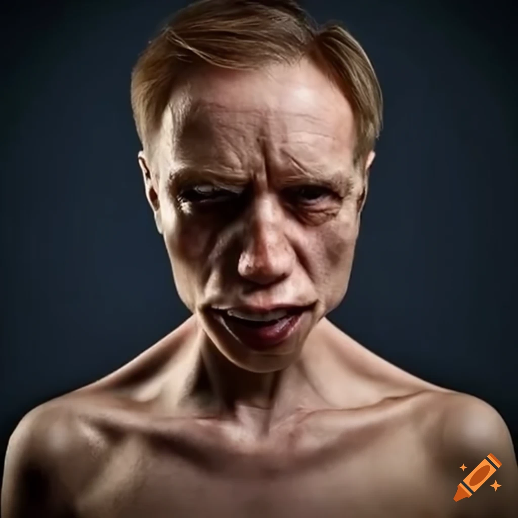 Man transforming into a Snickers bar in a scientific portrayal