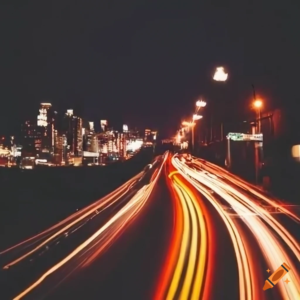 Busy highway at night