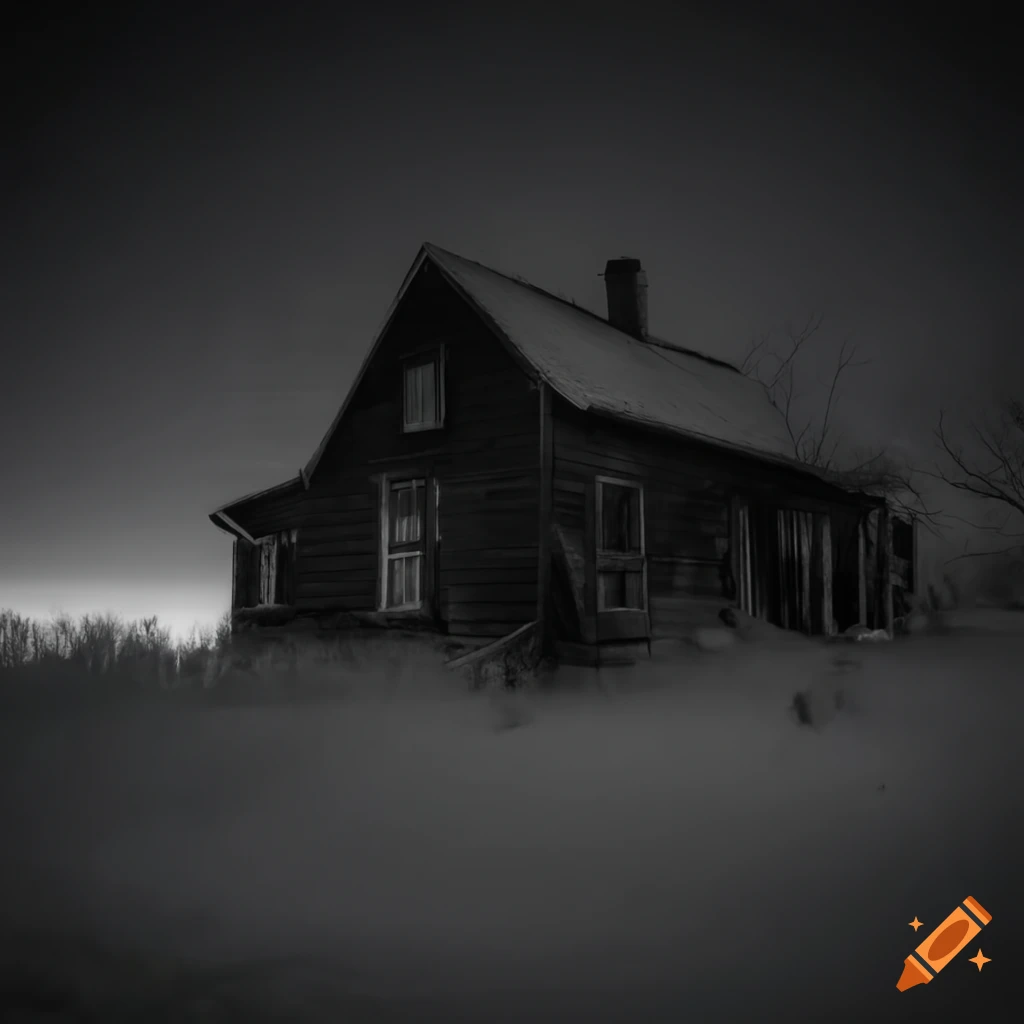 Dark eerie house in remote rural area at night