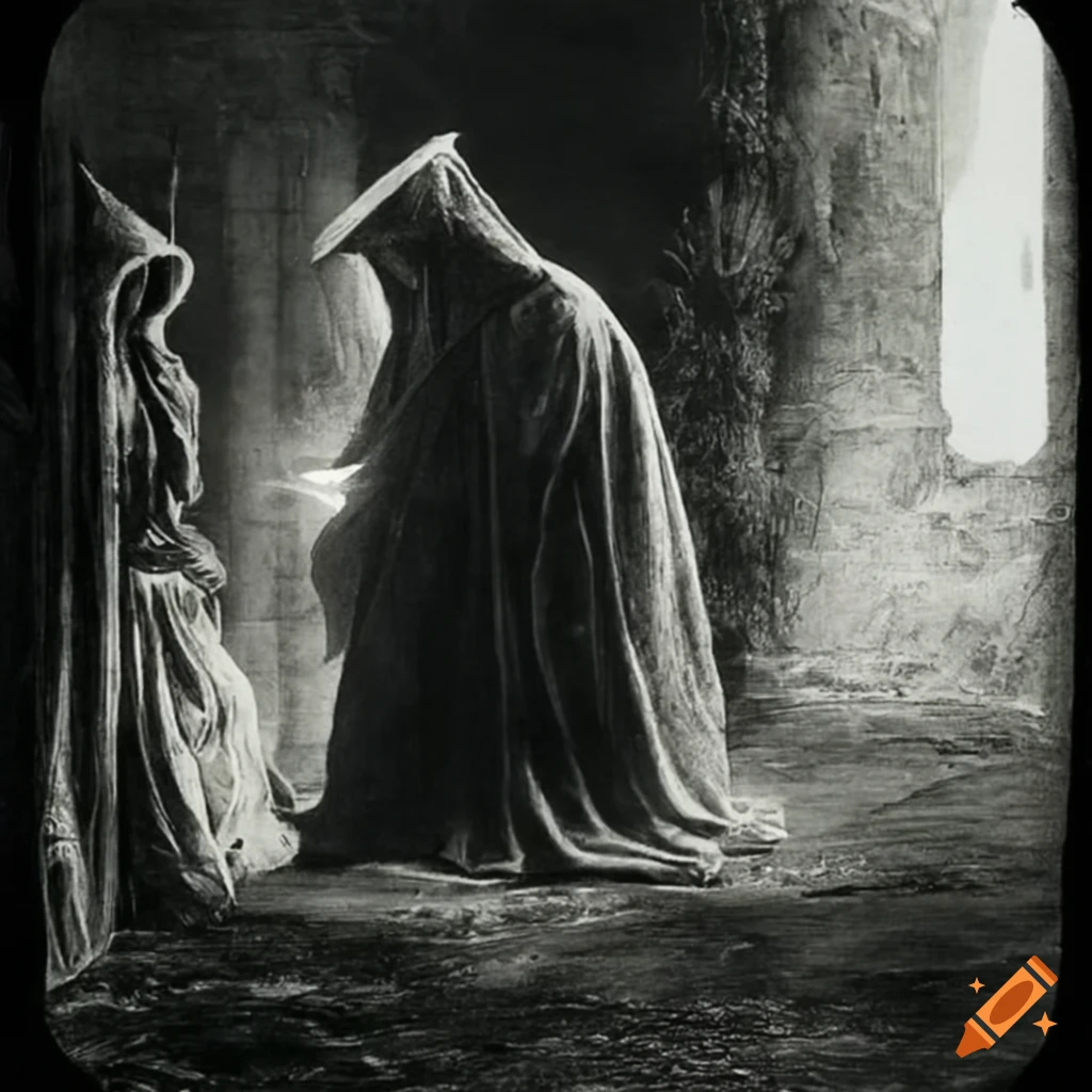 Three wizards reading from a scroll to summon the portal of infinity for a blackhole