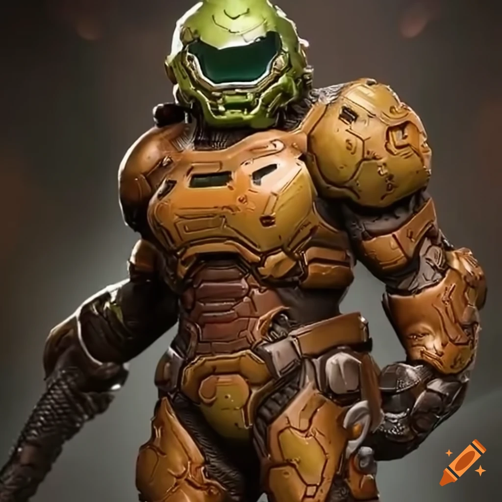 Close-up of intricate Doom Slayer's Eightball armor details