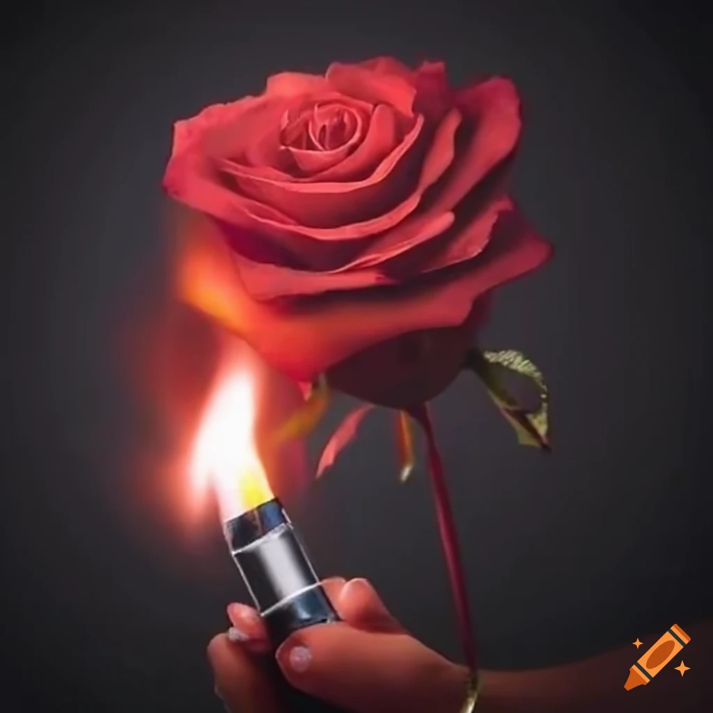 Woman burning a rose with a lighter