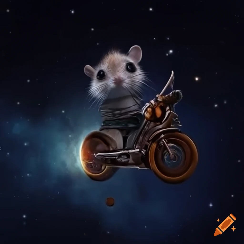 Mouse riding a motorcycle in outer space on Craiyon