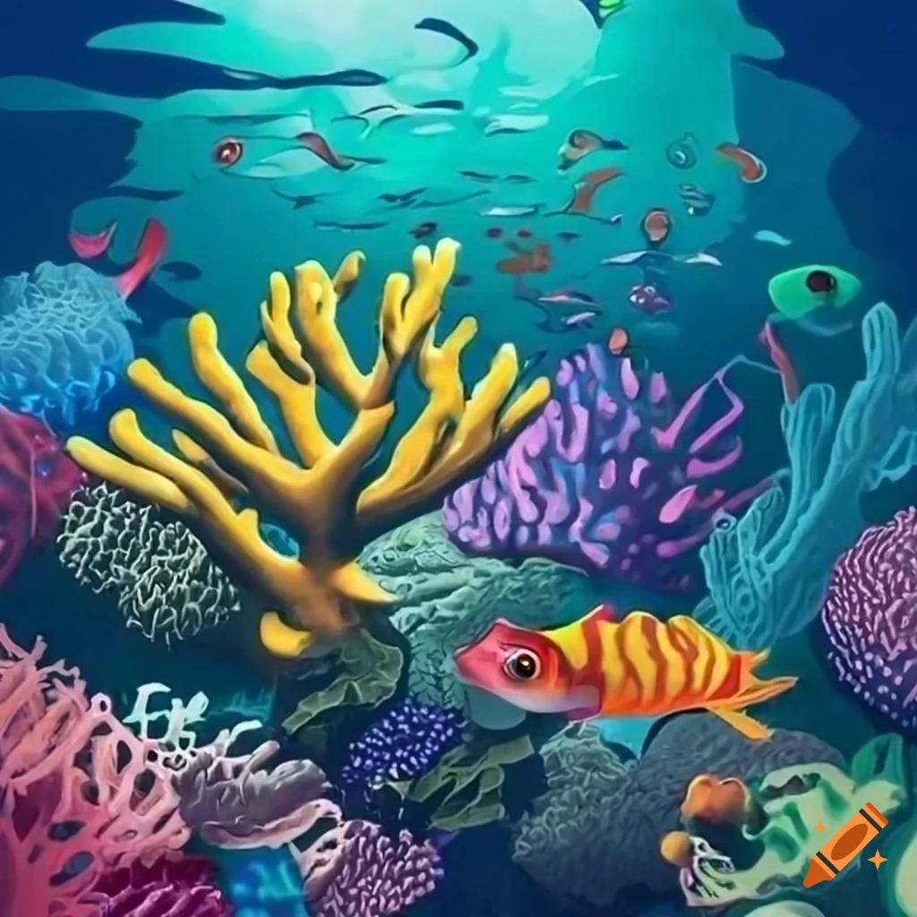 Coral reef teeming with marine life
