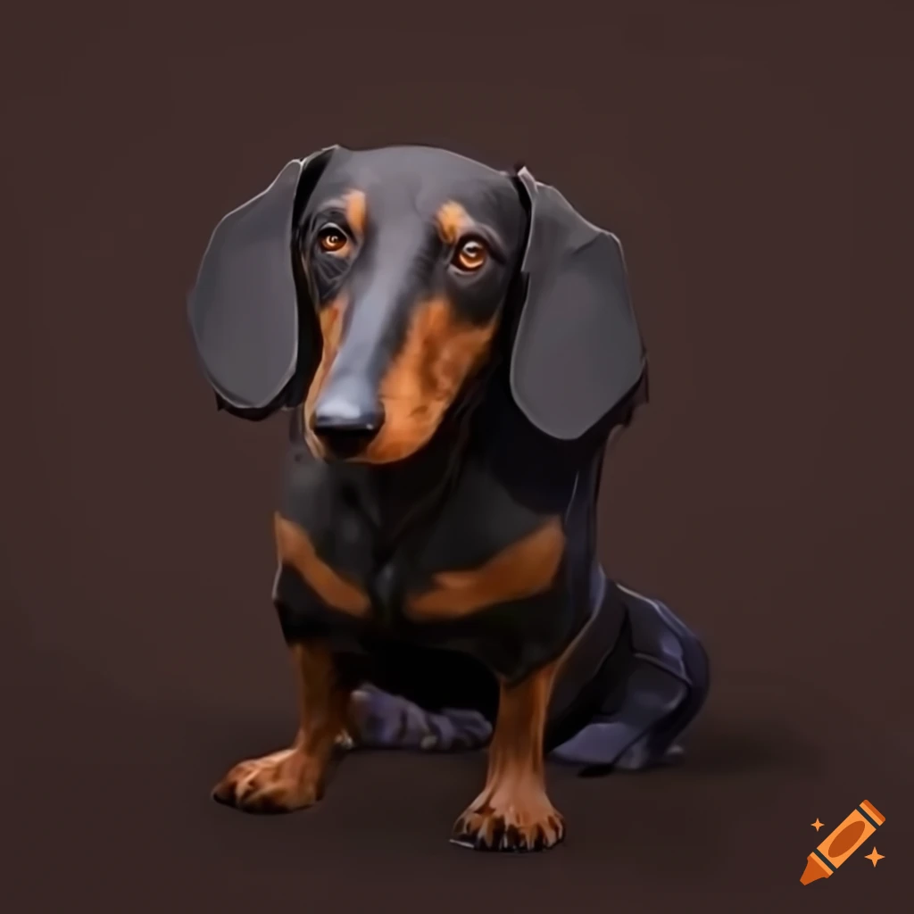 Dark dachshund resembling a character from Valorant