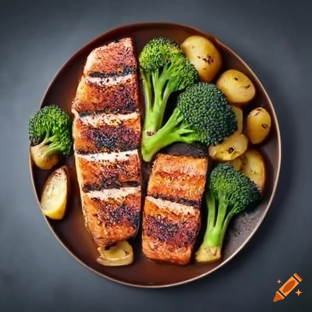 Delicious blackened salmon with roasted potatoes and steamed broccoli