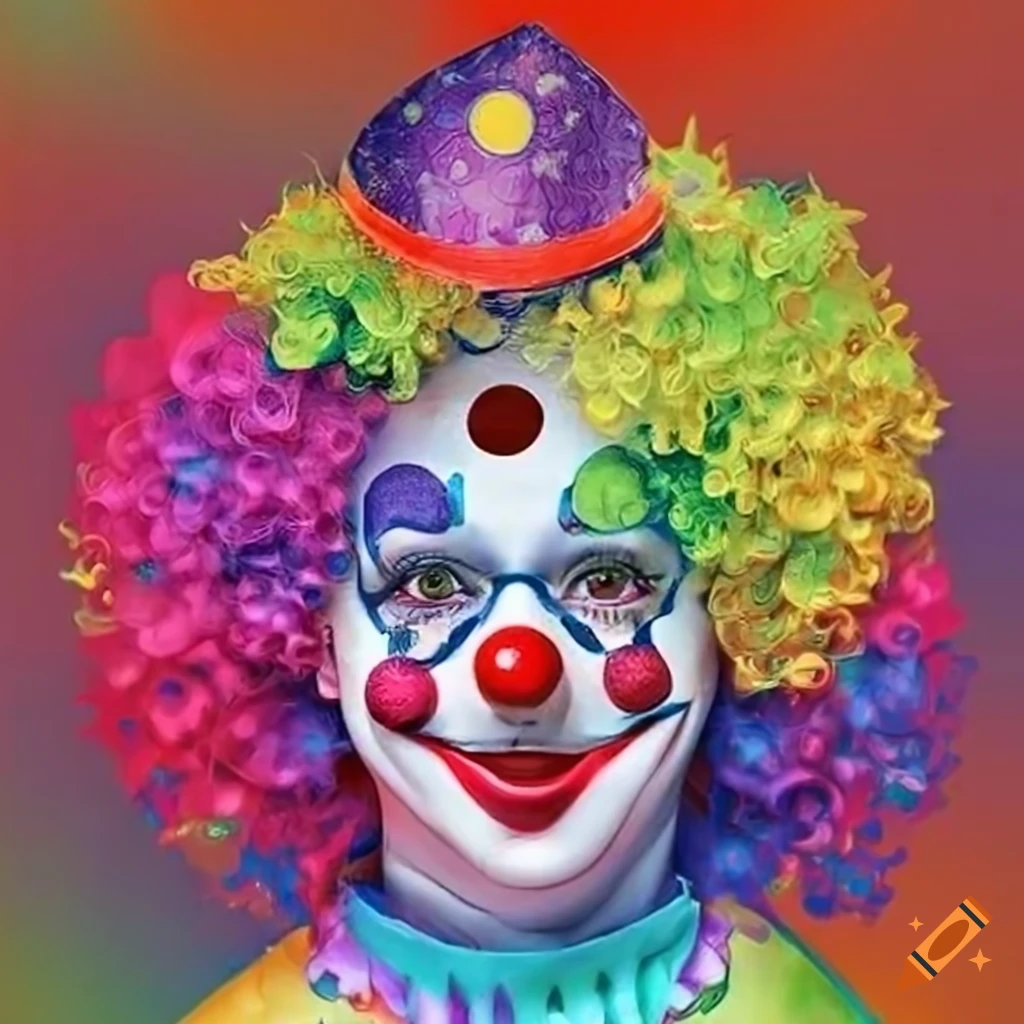 Whimsical clown with stars in its eyes in a vibrant and exciting scene