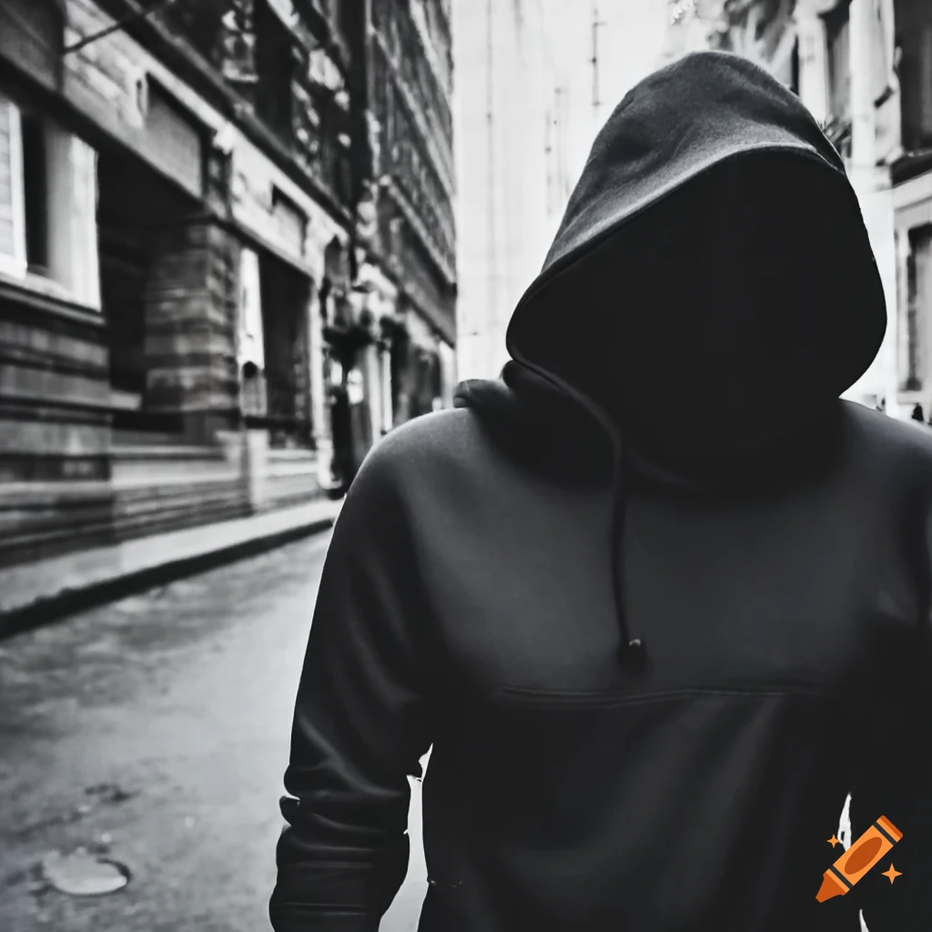 Man in dark hoodie and sunglasses in an American street