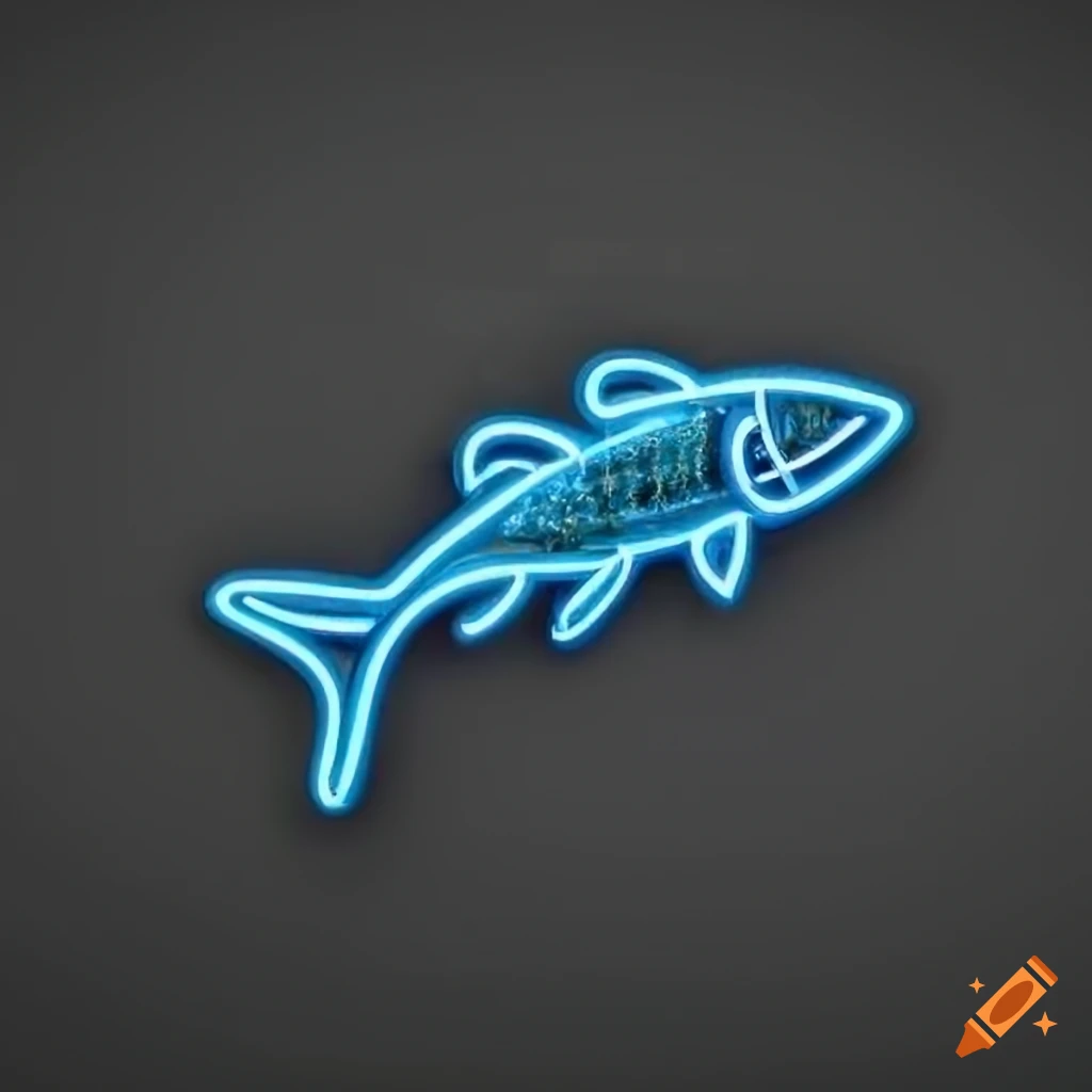 Neon outline of a fish on a black wall