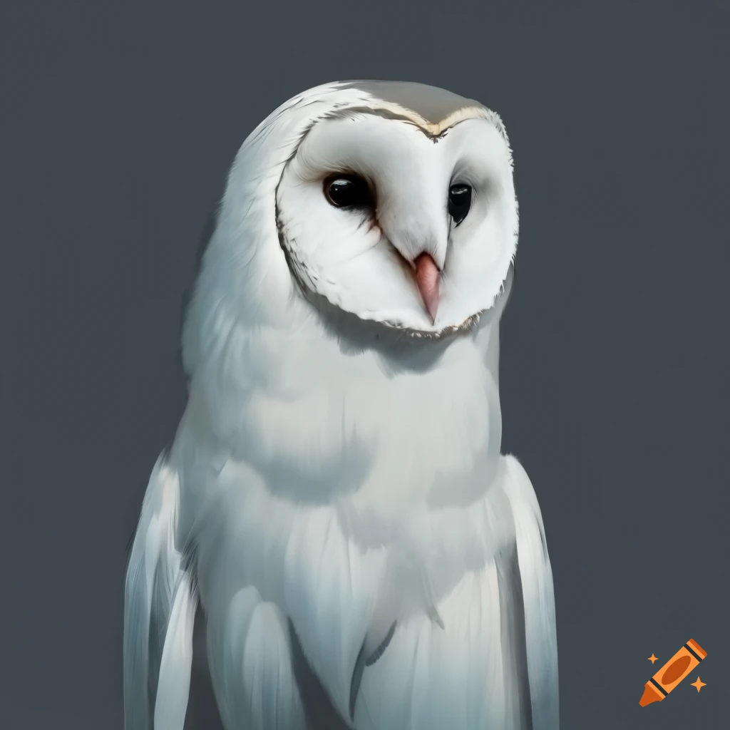 White barn owl with grey background facing left