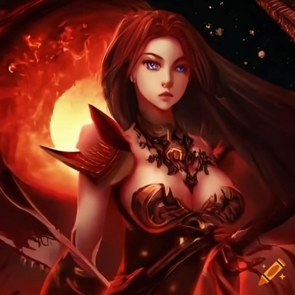 Anime archangel warrior under divine moonlight