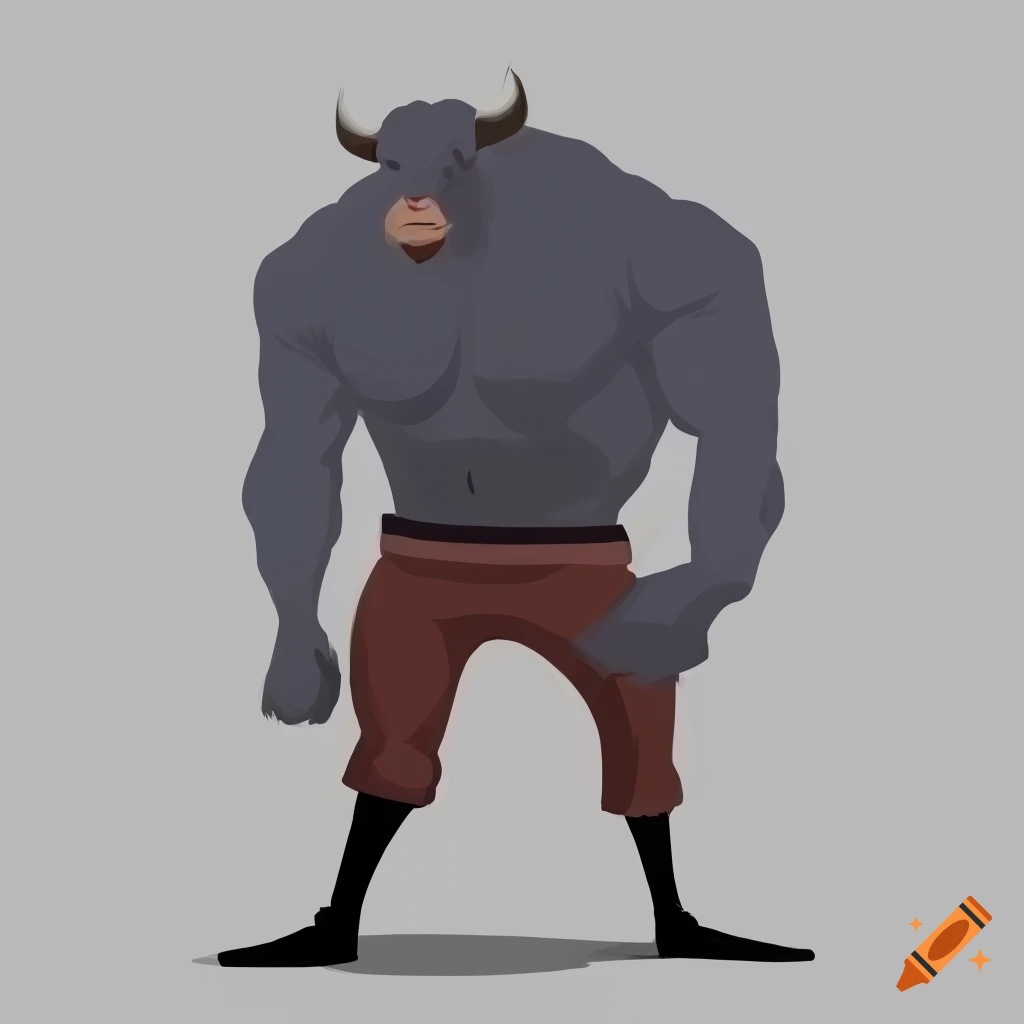 Bullman in flat shading minimalist 2D cartoon style