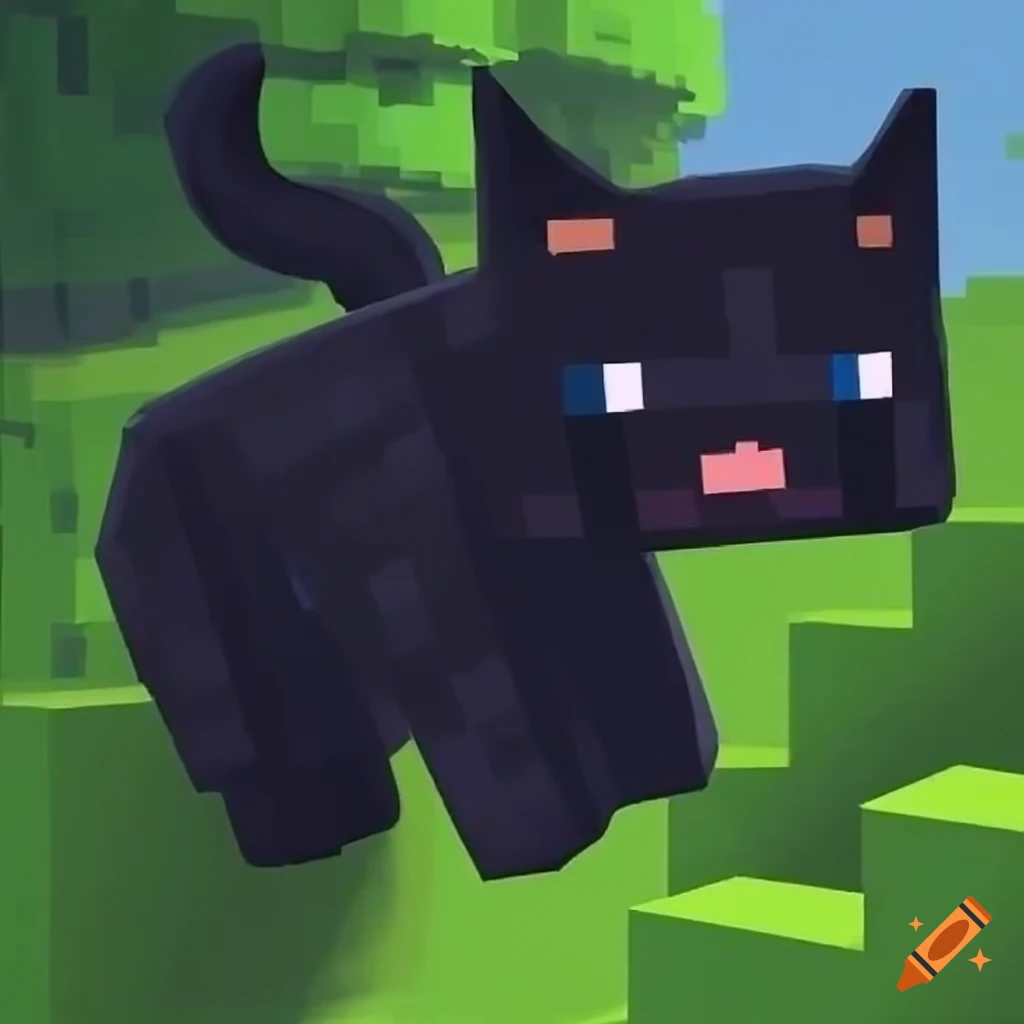Cute Minecraft black cat prancing on a hill
