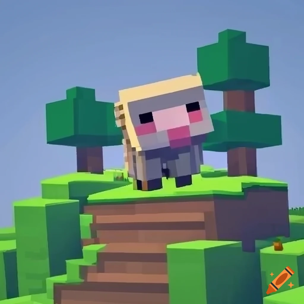 Cute Minecraft sheep prancing on a hill