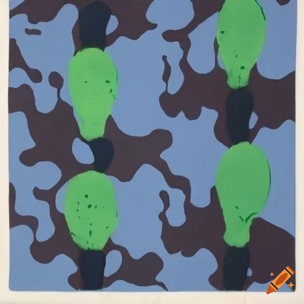 Delicate multi-colored ink patterns on green stripe paper in abstract style