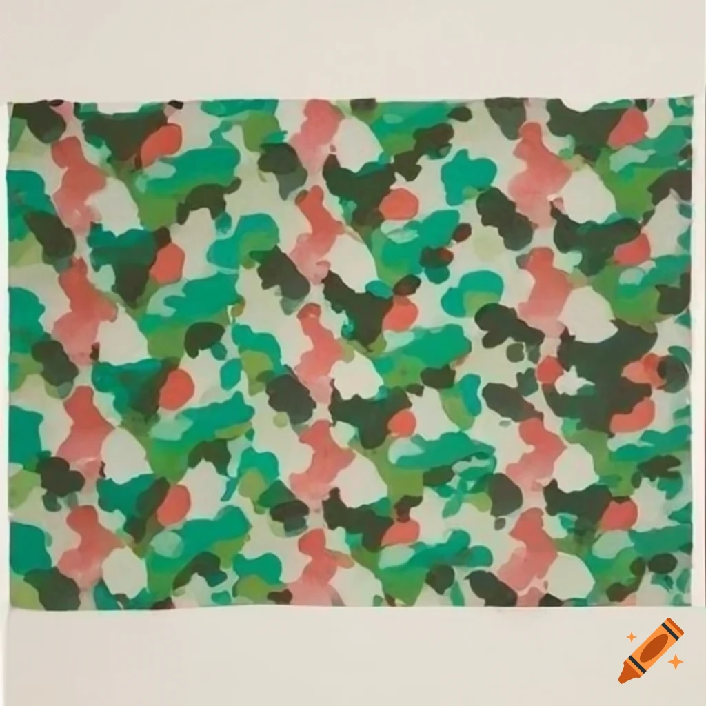 Delicate multi-colored ink patterns on green stripe paper in abstract style