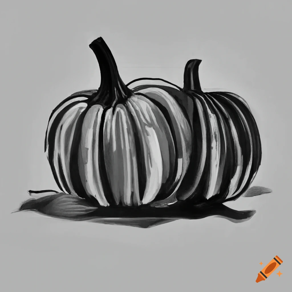 Black and white coloring book page with two pumpkins in simple line art