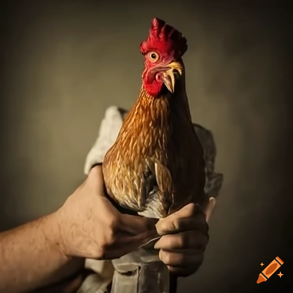 Character from Fallout 3 holding a chicken