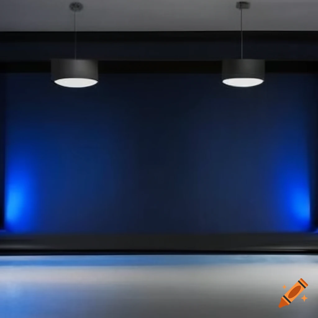 Modern suspended blue acoustic stage in a studio setting