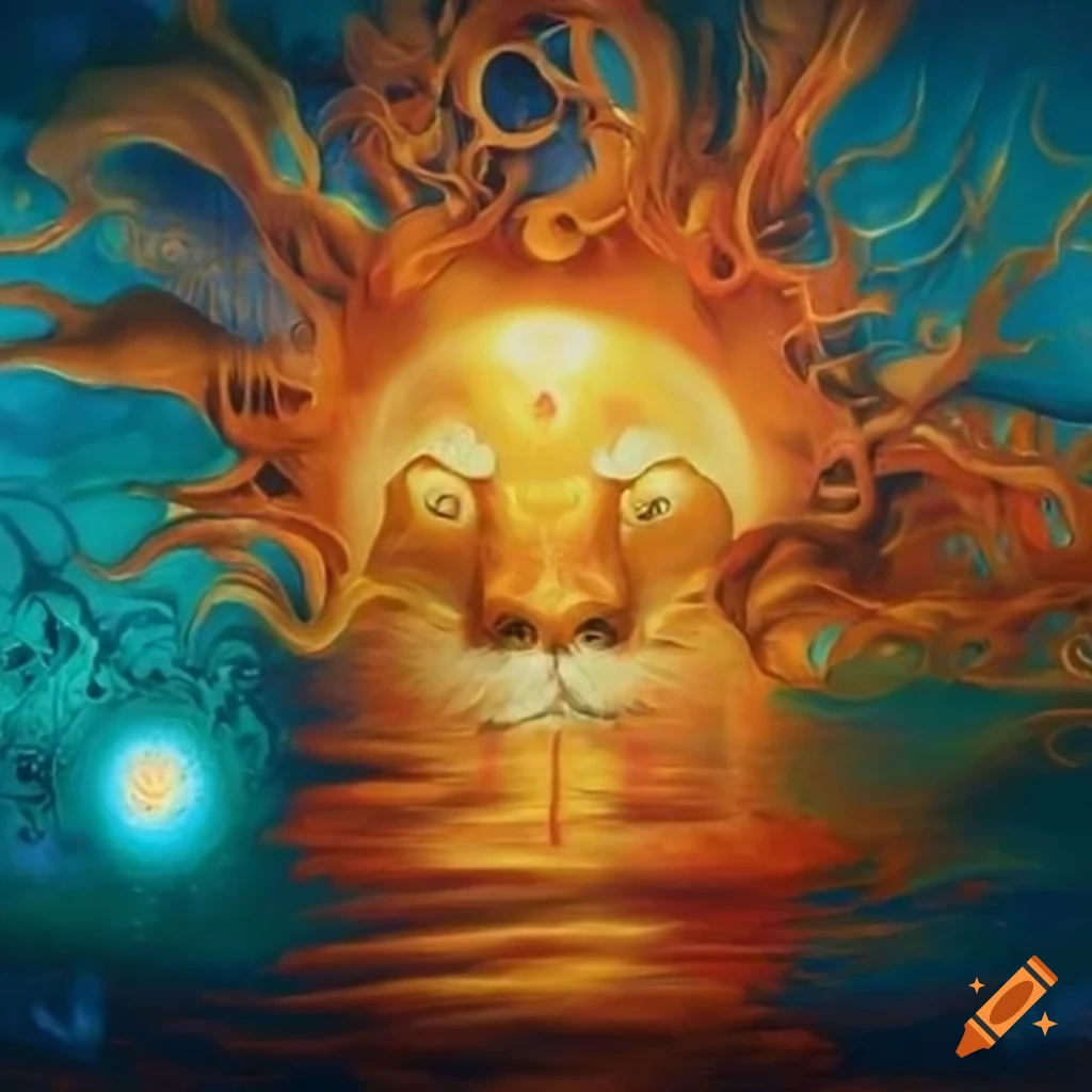 Surreal painting of a sun in a leo zodiac sign theme