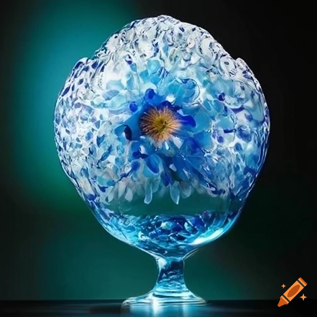 Glasblume - blue glass petals and green tears