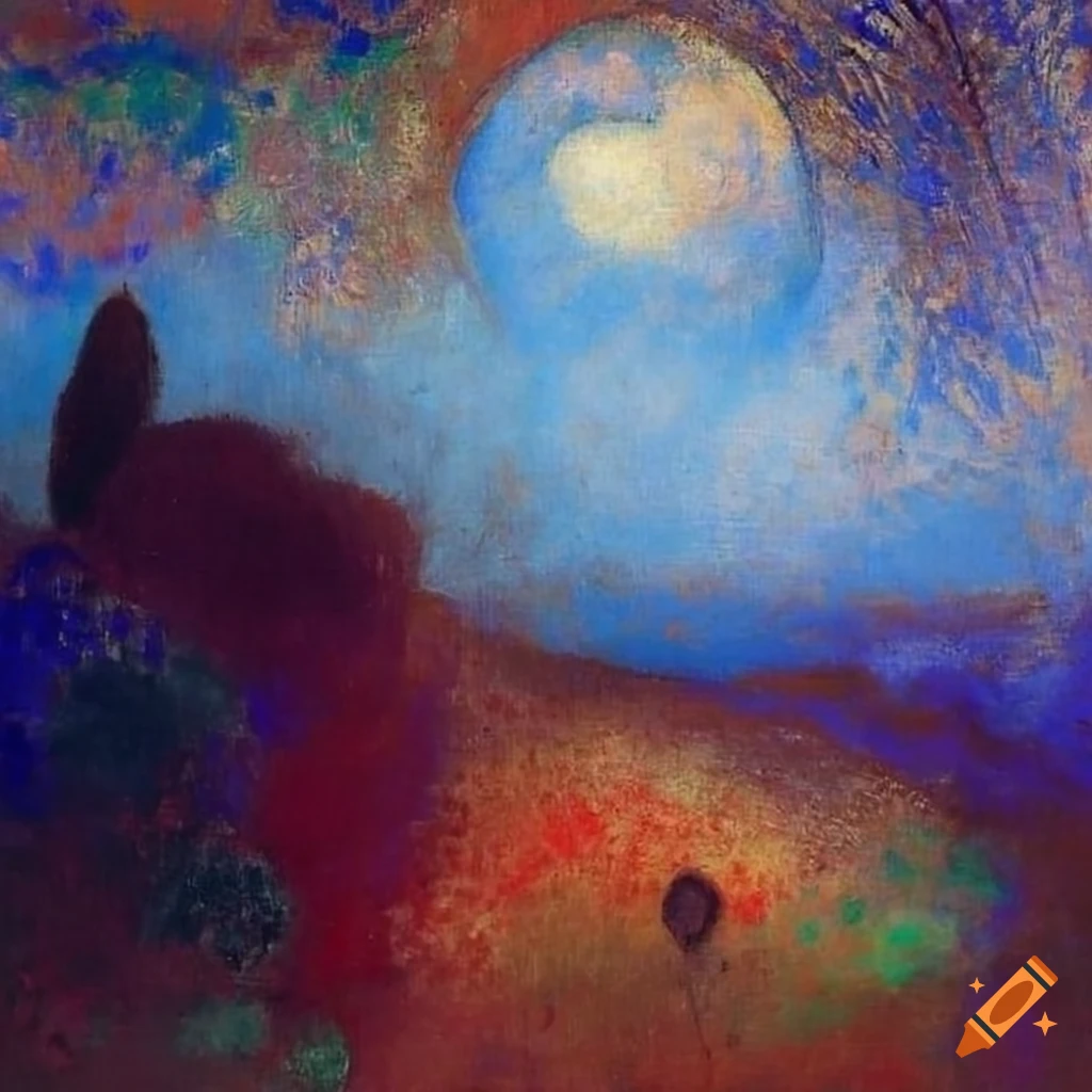 Tranquil Italian countryside by Odilon Redon at nighttime