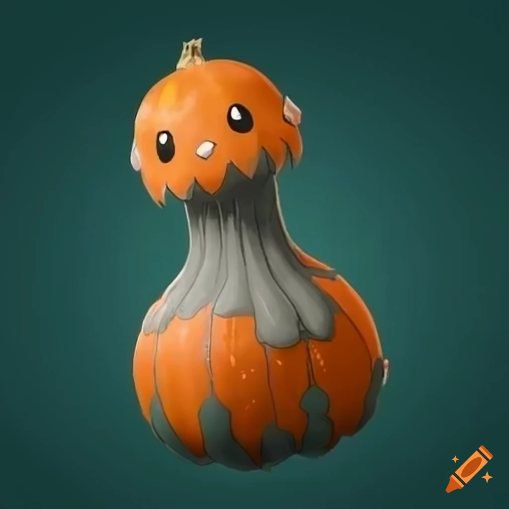 Cucurbitacier, the new steel/plant Pokémon with grey and orange coloring and intricate steel vines