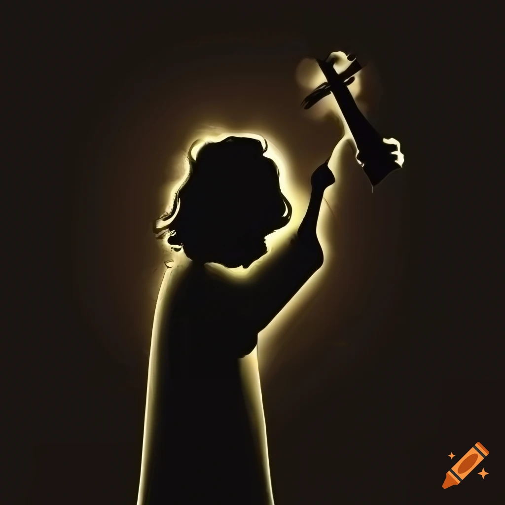 Silhouette of Abraham with a raised knife and divine light