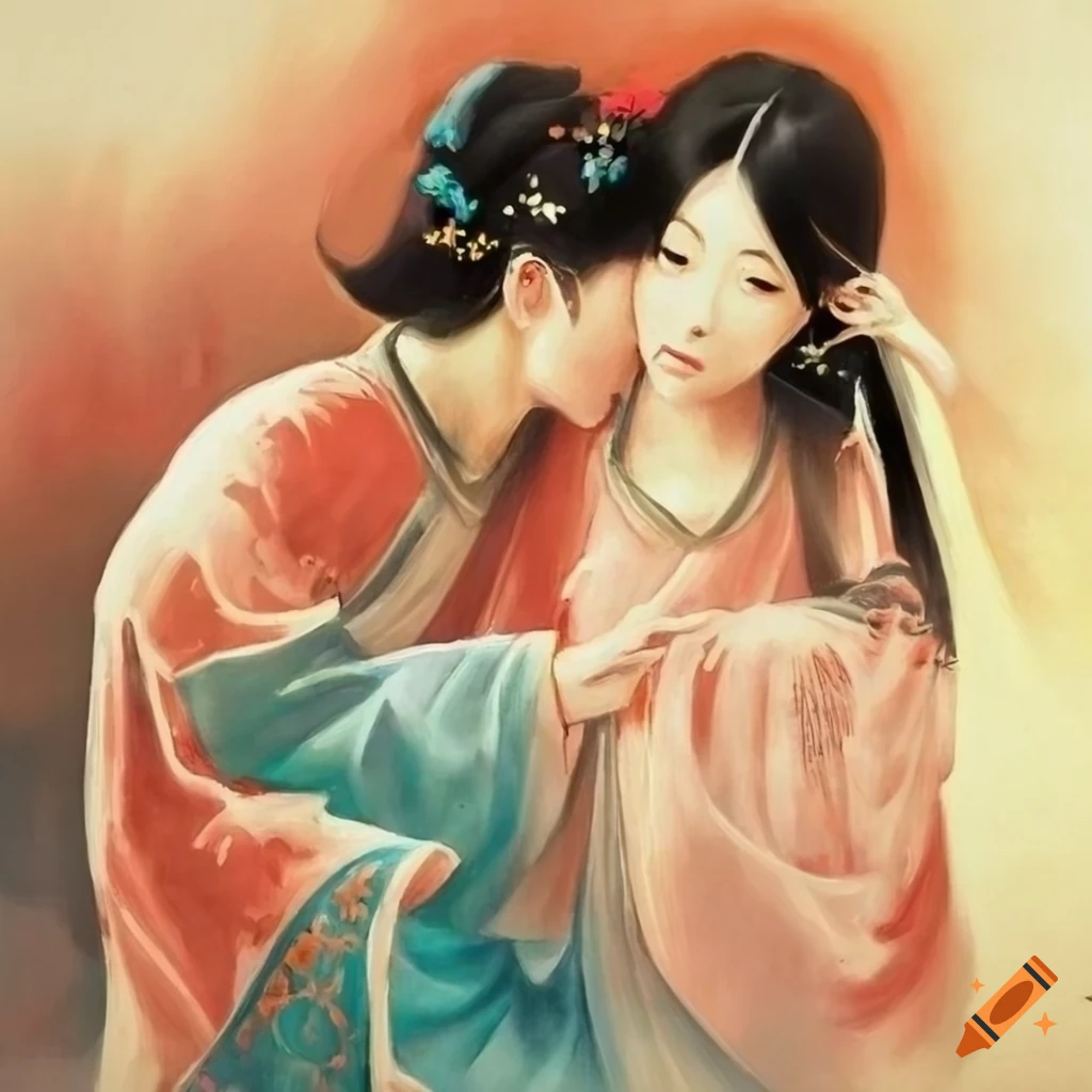 Chinese style painting of two lovers