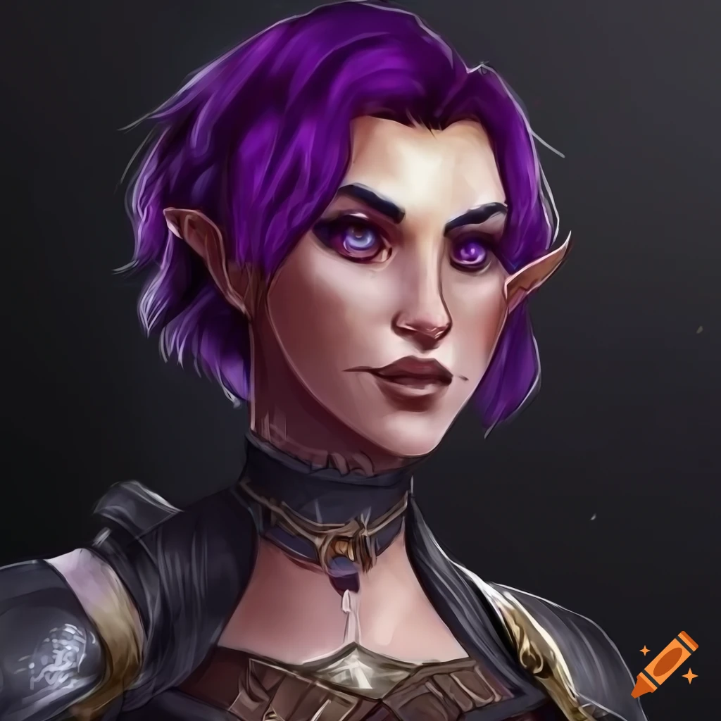 Stunning young half-elf rogue character with unique hair and scar