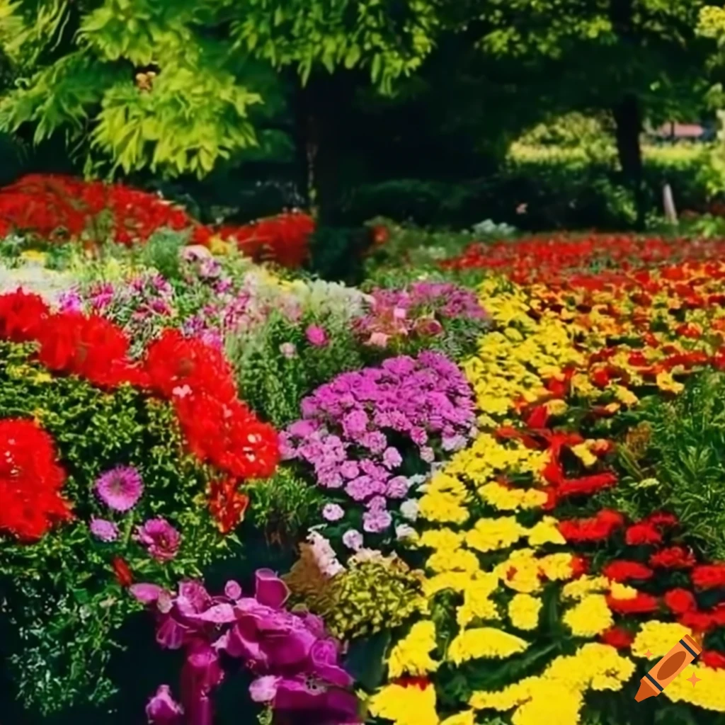 Vibrant blooming garden with diverse flowers on Craiyon