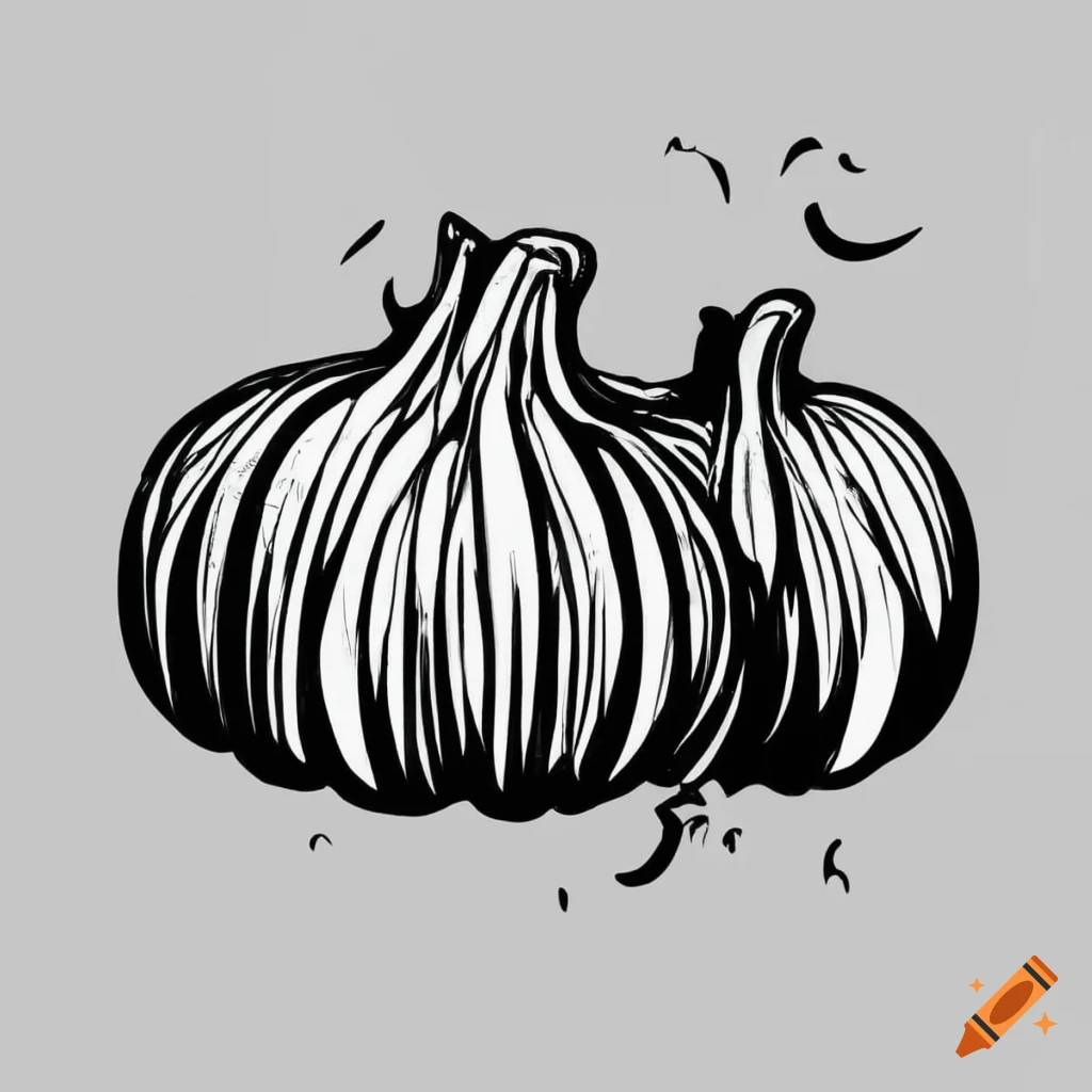 Black and white coloring book page with two pumpkins in simple line art