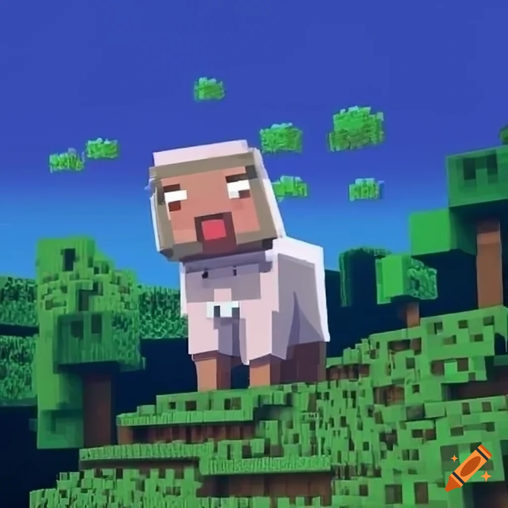 Cute Minecraft sheep prancing on a hill