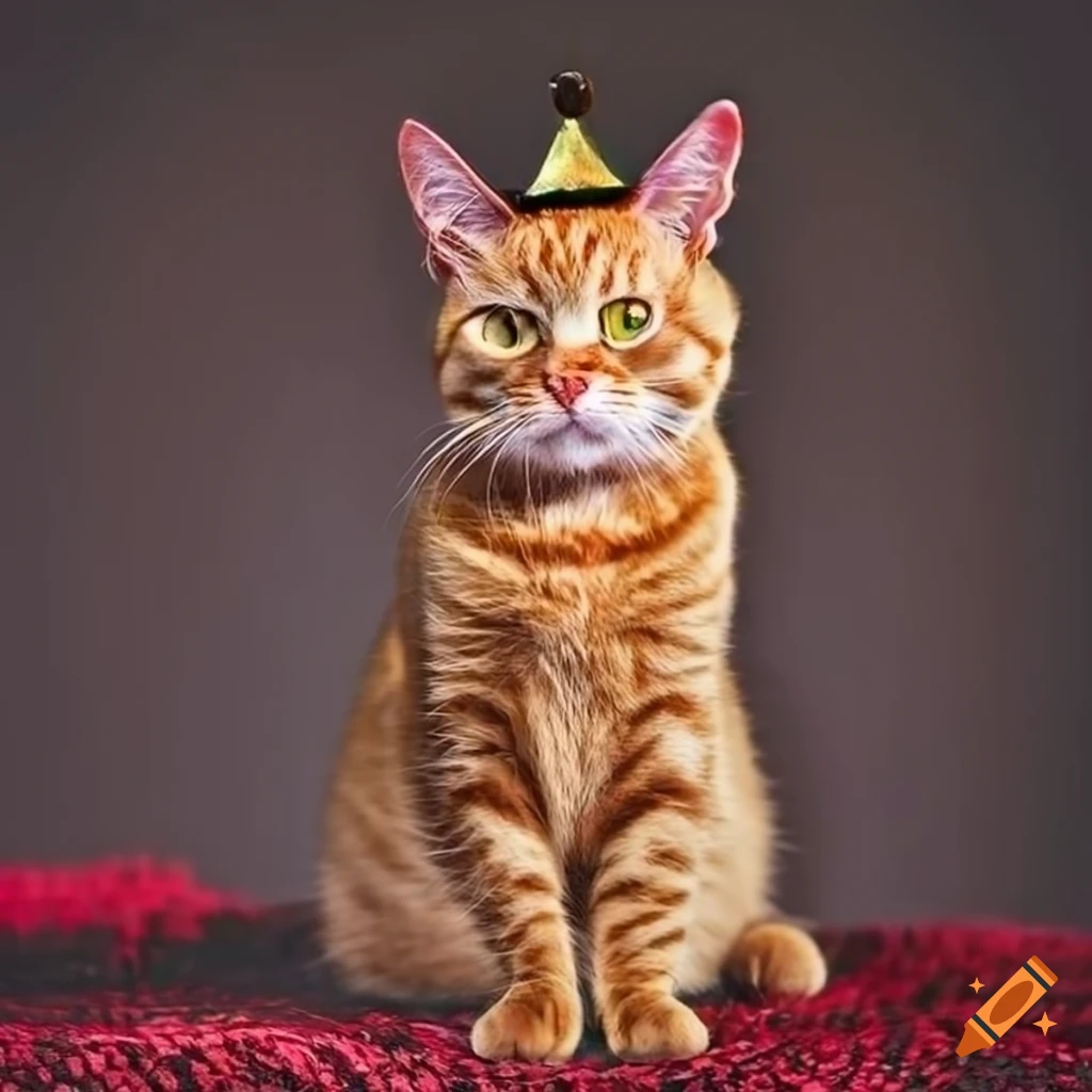 Confident red cat wearing a crown