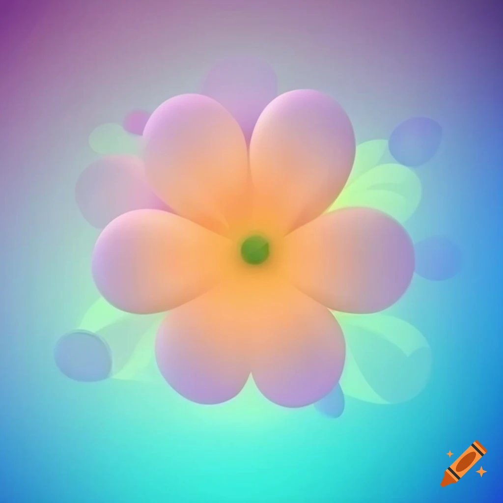 Pixar-inspired 3D flower surrounded by delicate floral elements on pastel gradient background