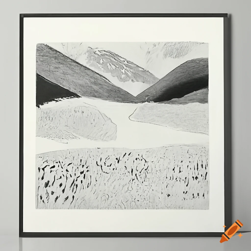 Grassland and distant mountains with special-shaped spatial structure inspired by Henri Matisse and David Hockney art