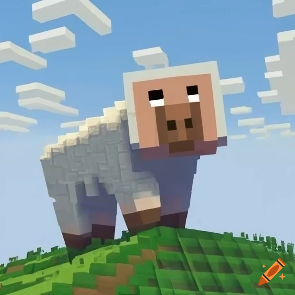 Cute Minecraft sheep prancing on a hill