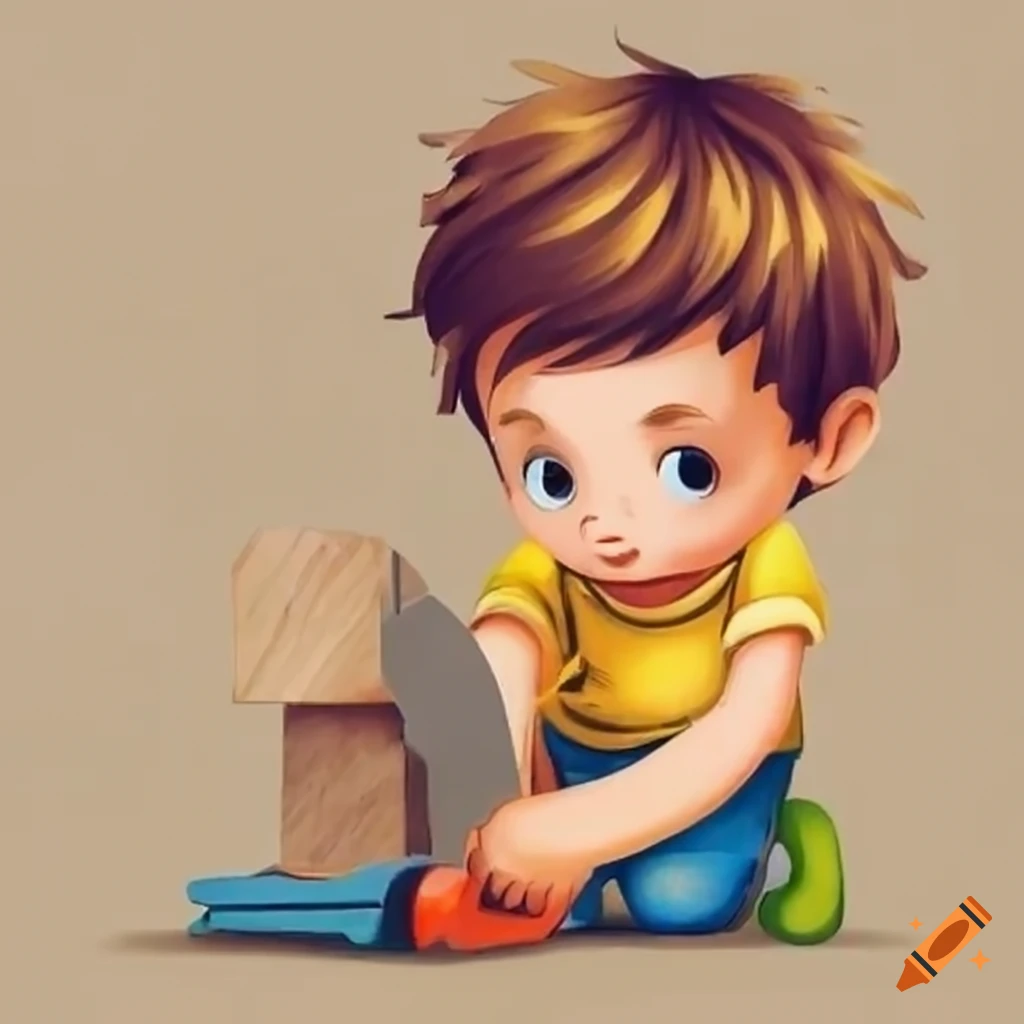 Boy cutting wood