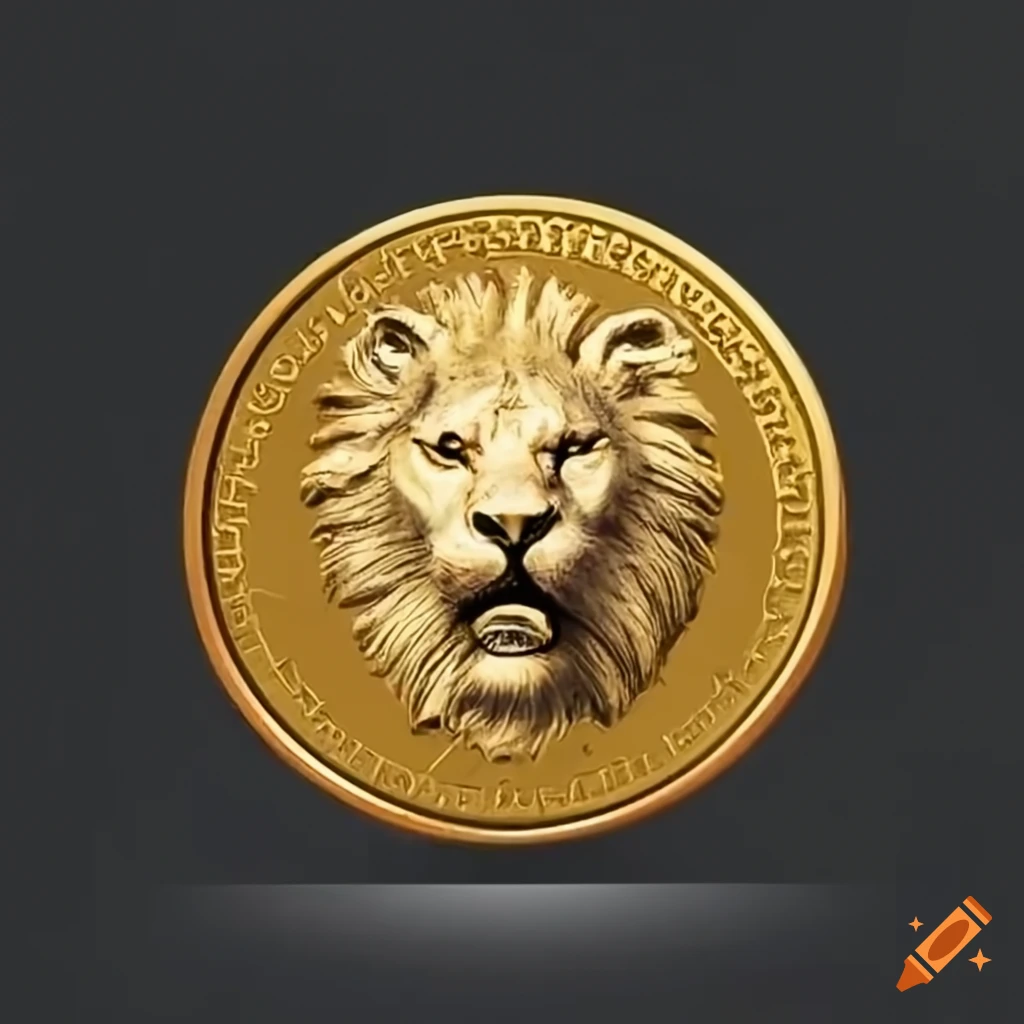 Gold coin with a lion face design