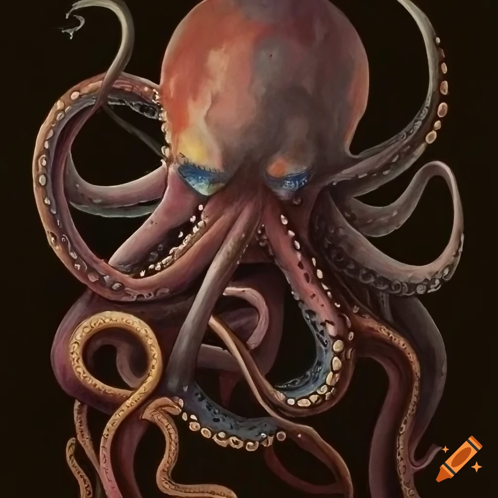 Smiling kraken depicted in pencil art