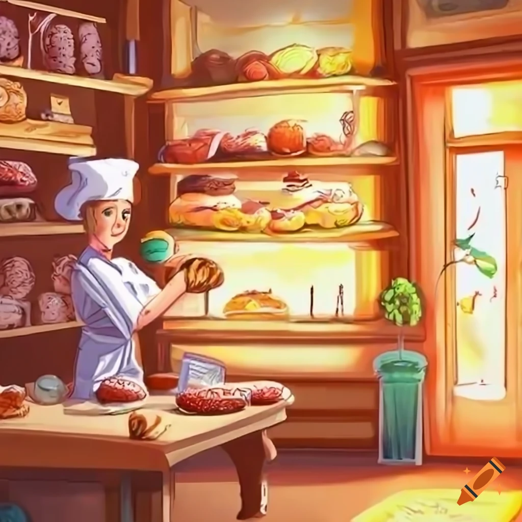 Idyllic pastry shop scene with scrumptious treats and young apprentice chef