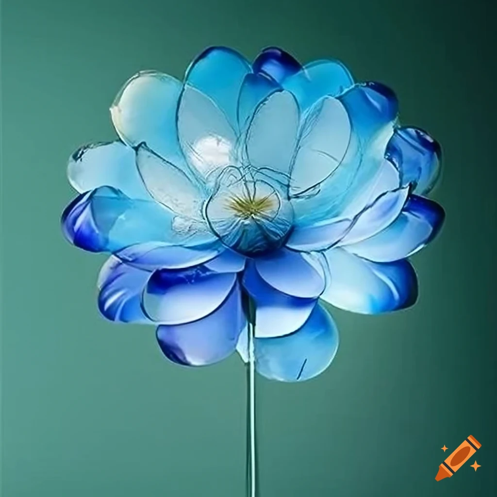 Glasblume - blue glass petals and green tears