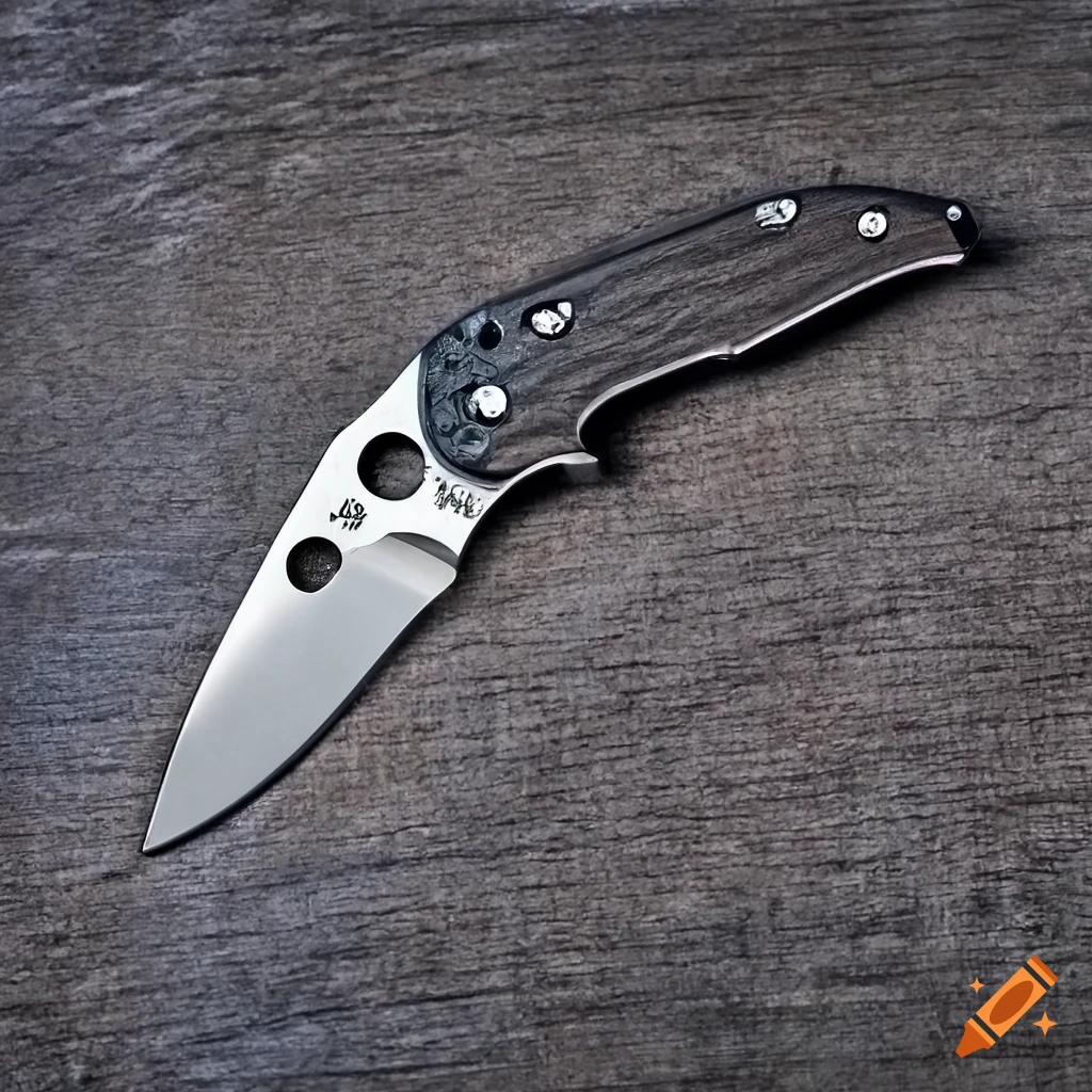 Spyderco jackknife on a dark glass steel table with a futuristic Japanese style