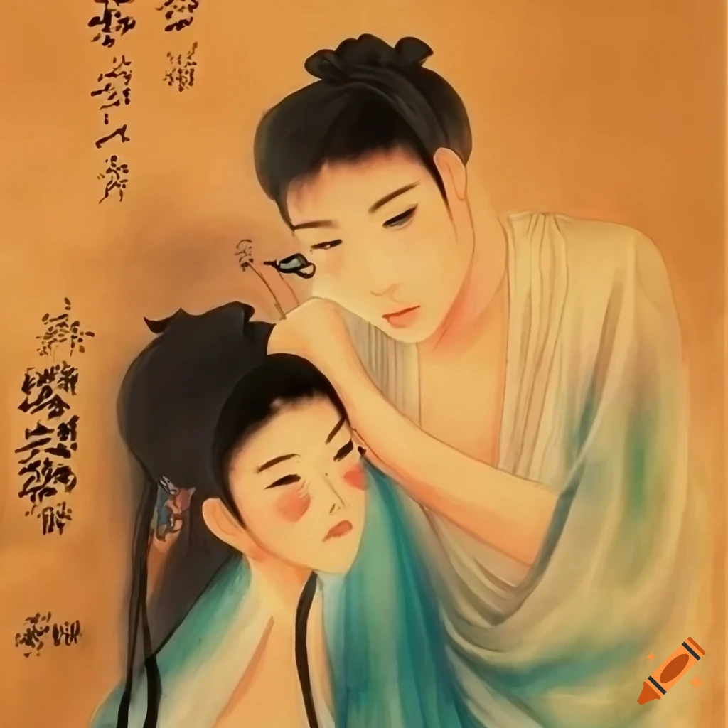 Chinese style painting of two lovers