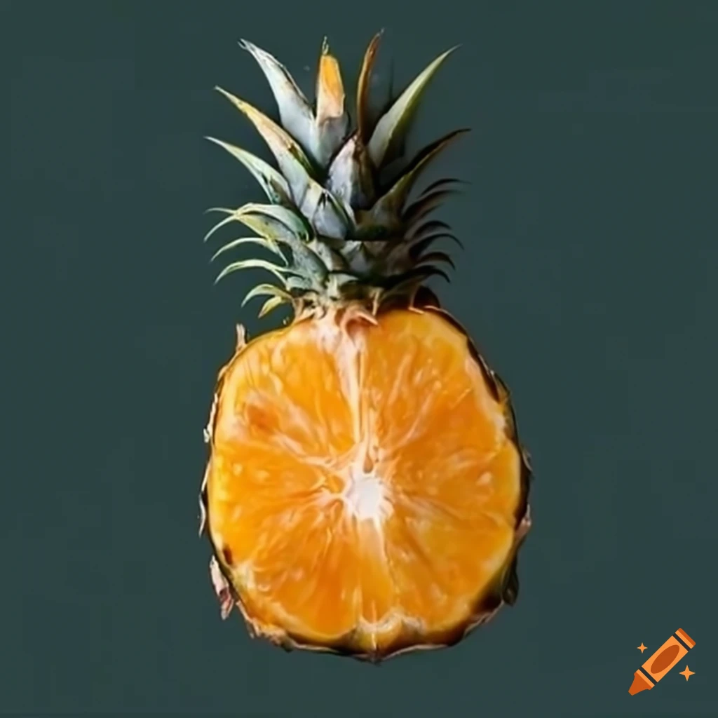 Orange on half of a ripe pineapple