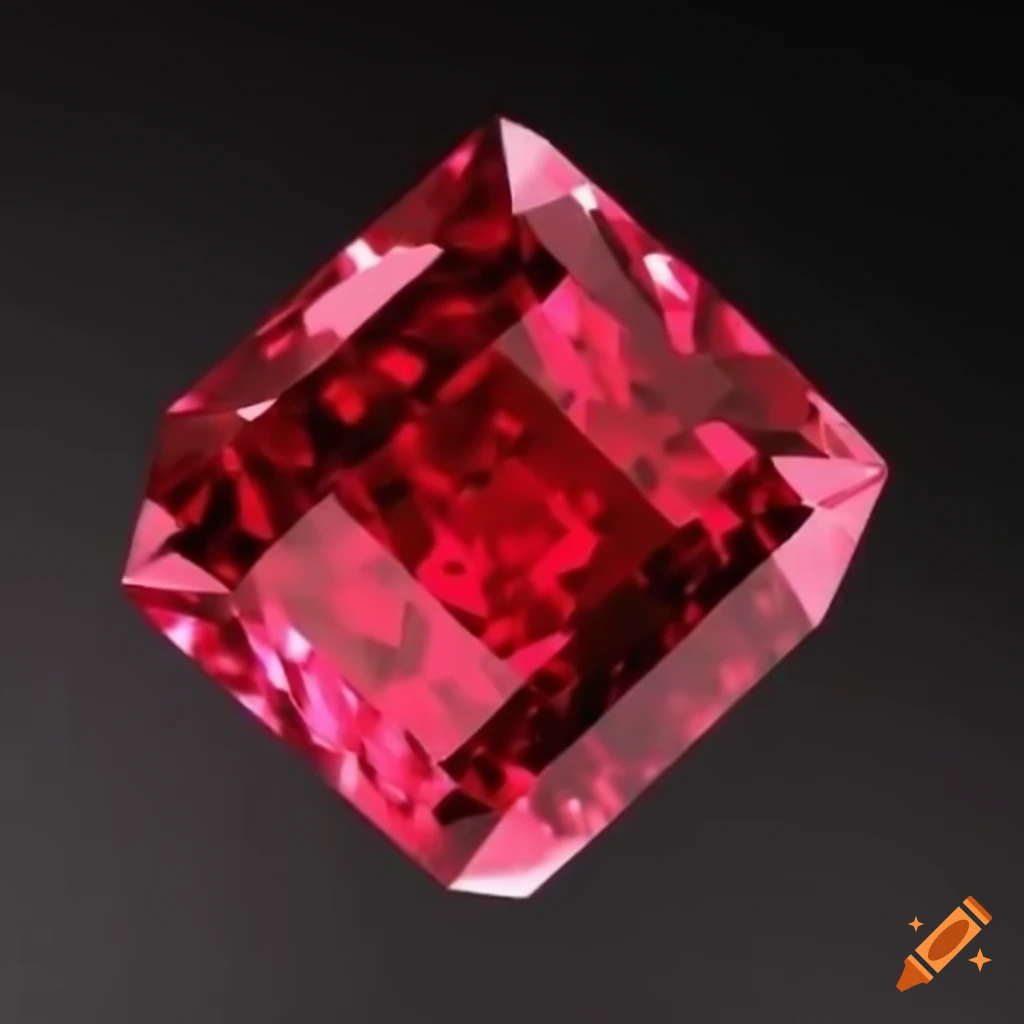Sparkling red square gemstone with shiny effects and reflections