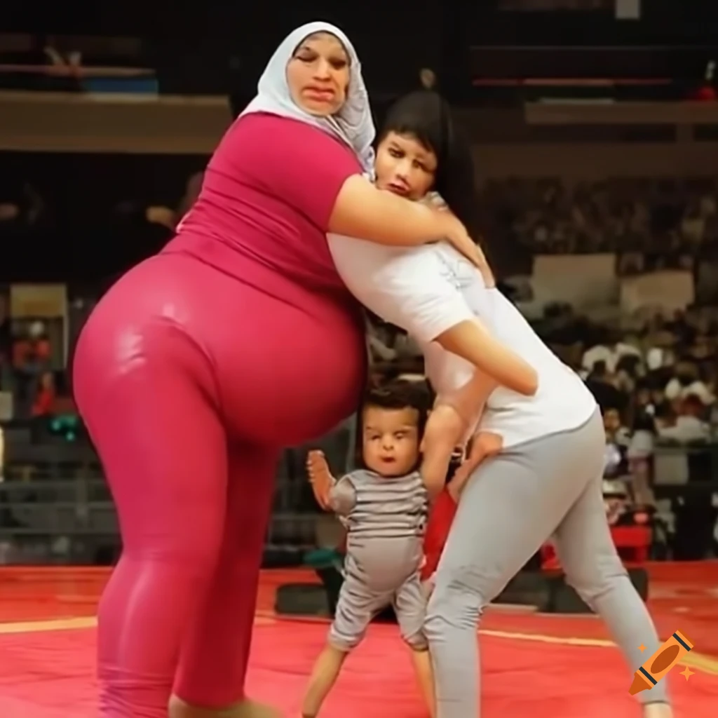 Arab mother playfully wrestling with her child
